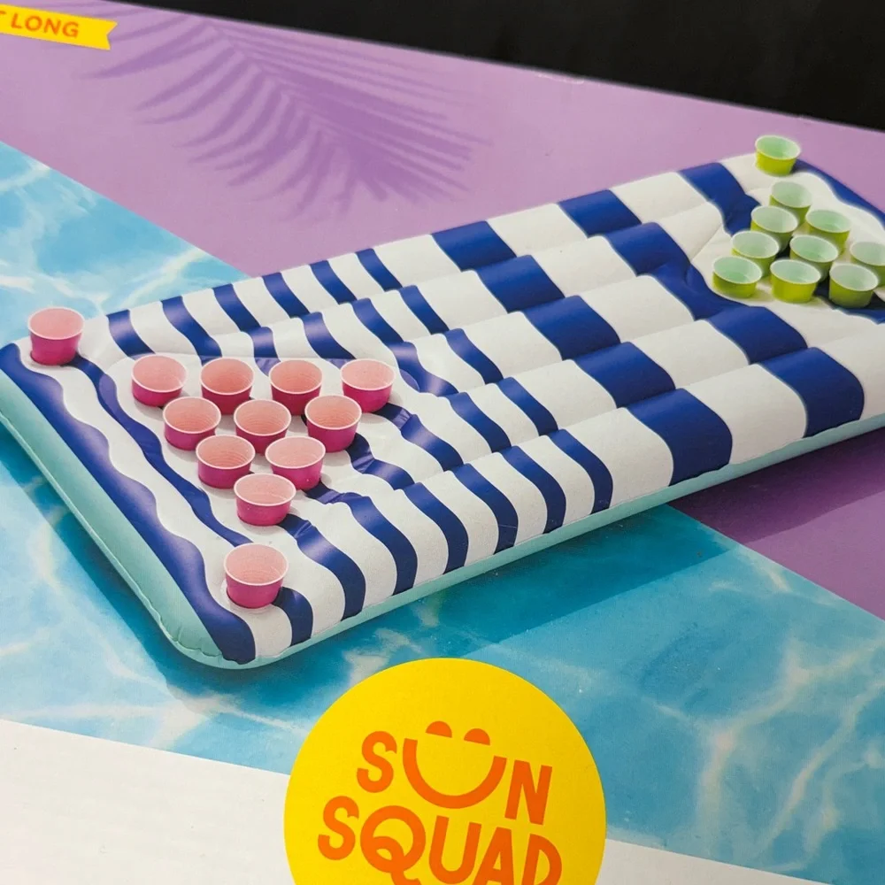 Sun Squad Inflatable Giant Pool Party Pong - Blue and White extra built in cup